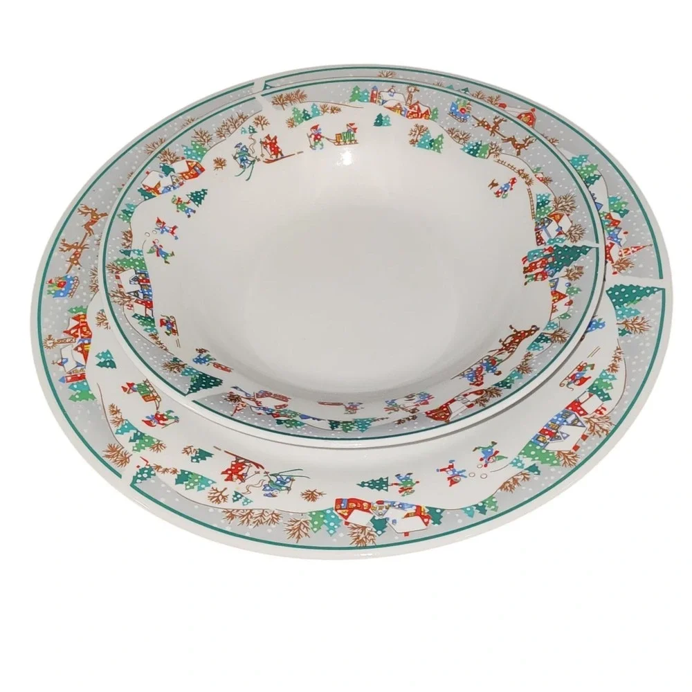 Vintage Christmas Wonderland Porcelain China 20pc‎ Dinnerware Set Holiday Design